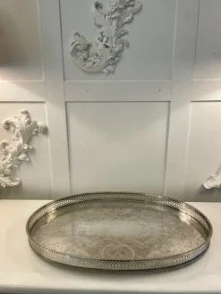 Pamono Antique Edwardian Silver-Plated Engraved Tea Tray, 1900s> Trays