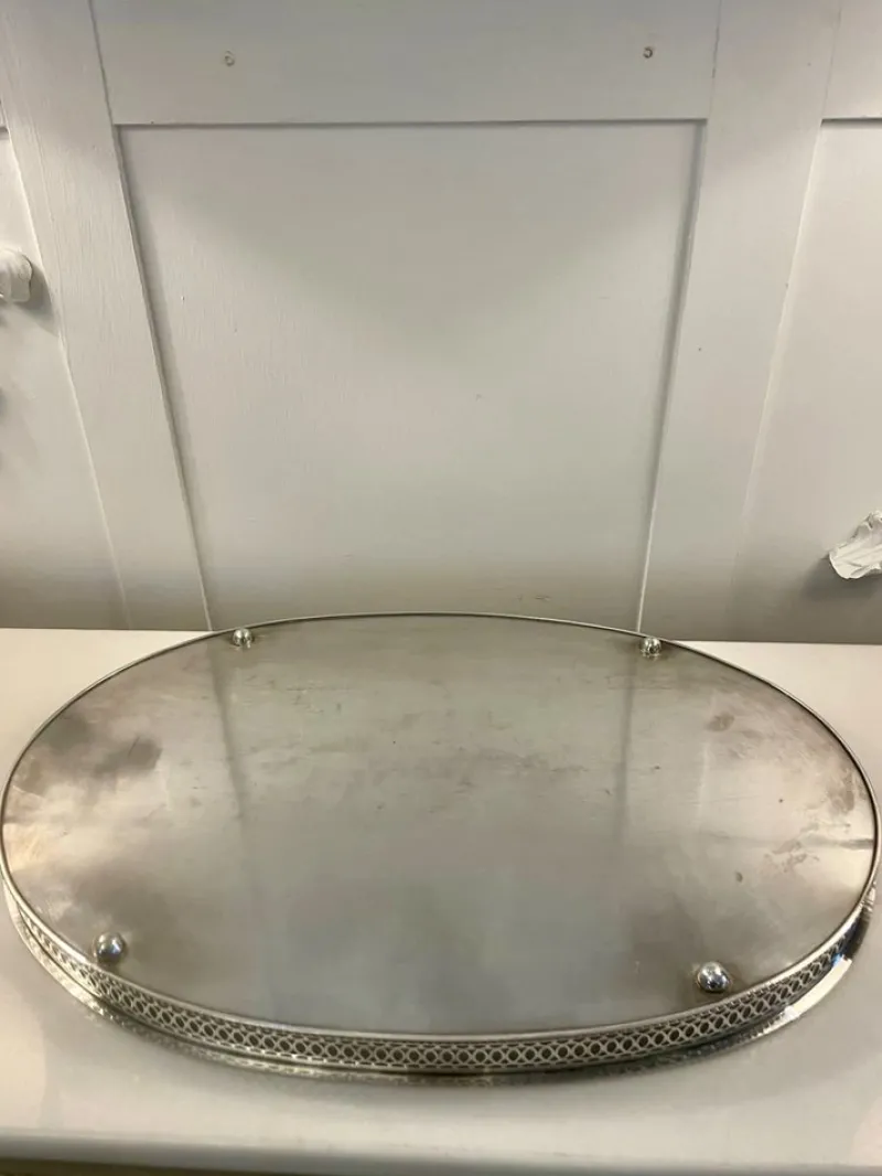 Pamono Antique Edwardian Silver-Plated Engraved Tea Tray, 1900s> Trays