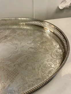 Pamono Antique Edwardian Silver-Plated Engraved Tea Tray, 1900s><noscript><img width=