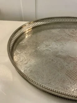 Pamono Antique Edwardian Silver-Plated Engraved Tea Tray, 1900s><noscript><img width=