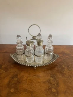 Pamono Antique Edwardian Silver-Plated Bottle Cruet Set, 1900, Set of 7><noscript><img width=