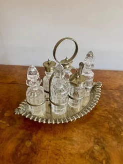 Pamono Antique Edwardian Silver-Plated Bottle Cruet Set, 1900, Set of 7><noscript><img width=