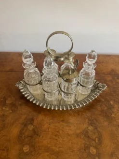 Pamono Antique Edwardian Silver-Plated Bottle Cruet Set, 1900, Set of 7><noscript><img width=