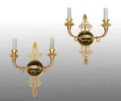 Best Pamono Antique Empire Chiseled Gilt and Satin-Finished Bronze Sconces, France, 19th Century, Set of 2