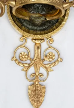 Best Pamono Antique Empire Chiseled Gilt and Satin-Finished Bronze Sconces, France, 19th Century, Set of 2