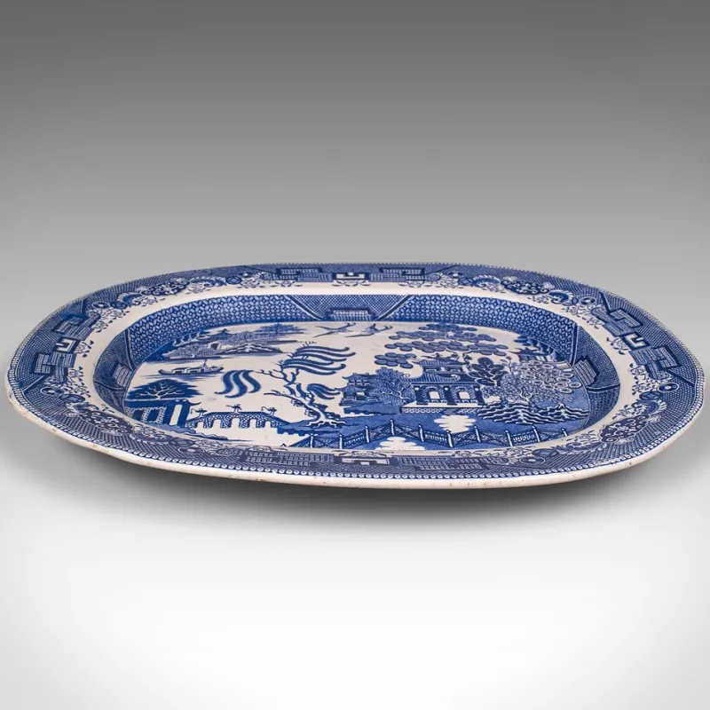 Pamono Antique English Ceramic Willow Pattern Serving Plate> Serving Dishes