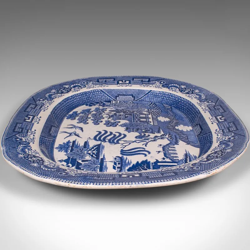 Pamono Antique English Ceramic Willow Pattern Serving Plate> Serving Dishes