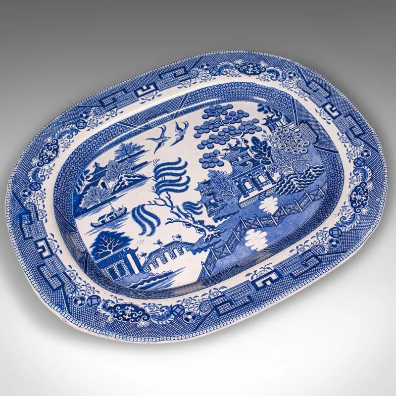 Pamono Antique English Ceramic Willow Pattern Serving Plate> Serving Dishes
