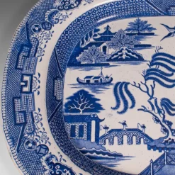 Pamono Antique English Ceramic Willow Pattern Serving Plate><noscript><img width=