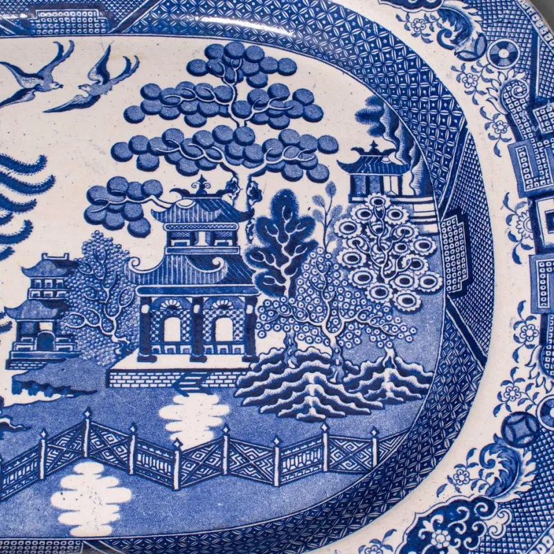 Pamono Antique English Ceramic Willow Pattern Serving Plate> Serving Dishes