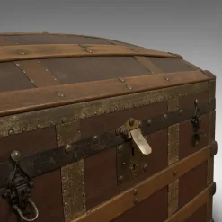 Hot Pamono Antique English Dome Top Trunk in Oak, 1910
