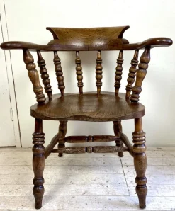 Pamono Antique English Elm Wood Windsor Captains Chair, 1900s> Office Chairs