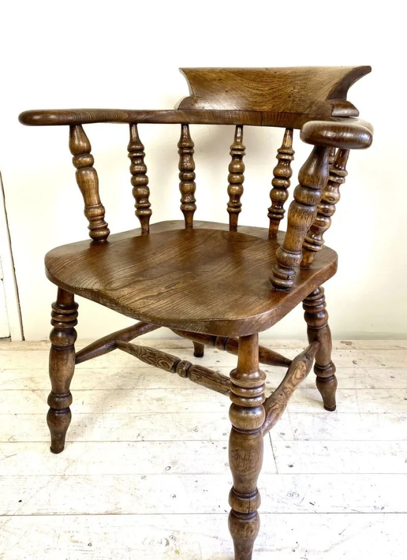 Pamono Antique English Elm Wood Windsor Captains Chair, 1900s> Office Chairs