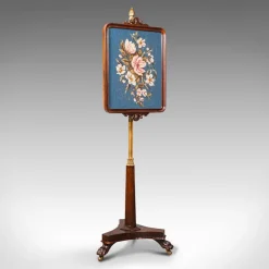 New Pamono Antique English Fireside Pole Screen, 1830s
