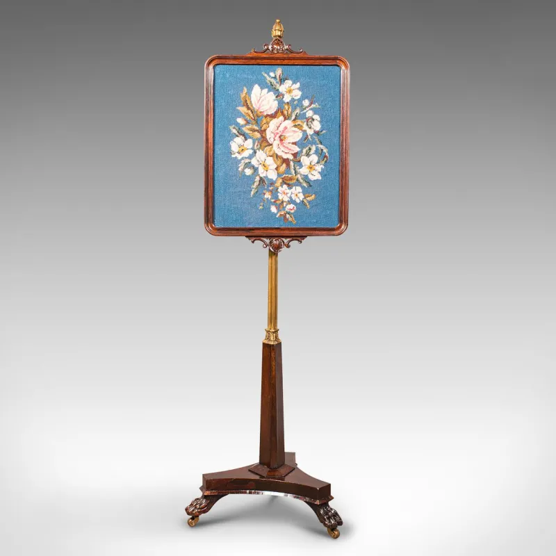 New Pamono Antique English Fireside Pole Screen, 1830s