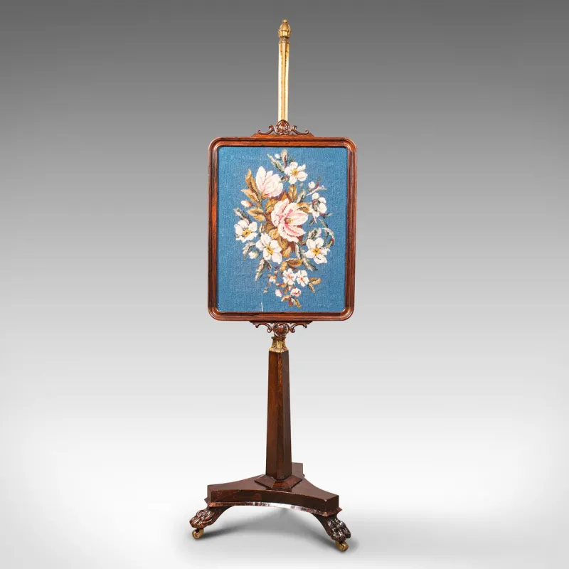 New Pamono Antique English Fireside Pole Screen, 1830s