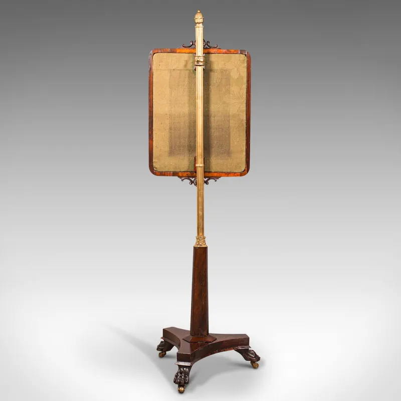 New Pamono Antique English Fireside Pole Screen, 1830s
