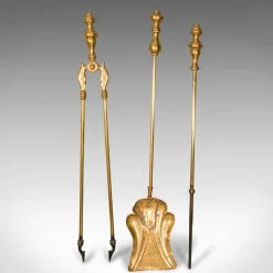 Pamono Antique English Fireside Tools in Brass, Set of 3> Fireplaces And Mantels