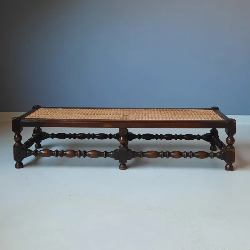 Pamono Antique English Foot Bench with Rattan, 1920s> Benches