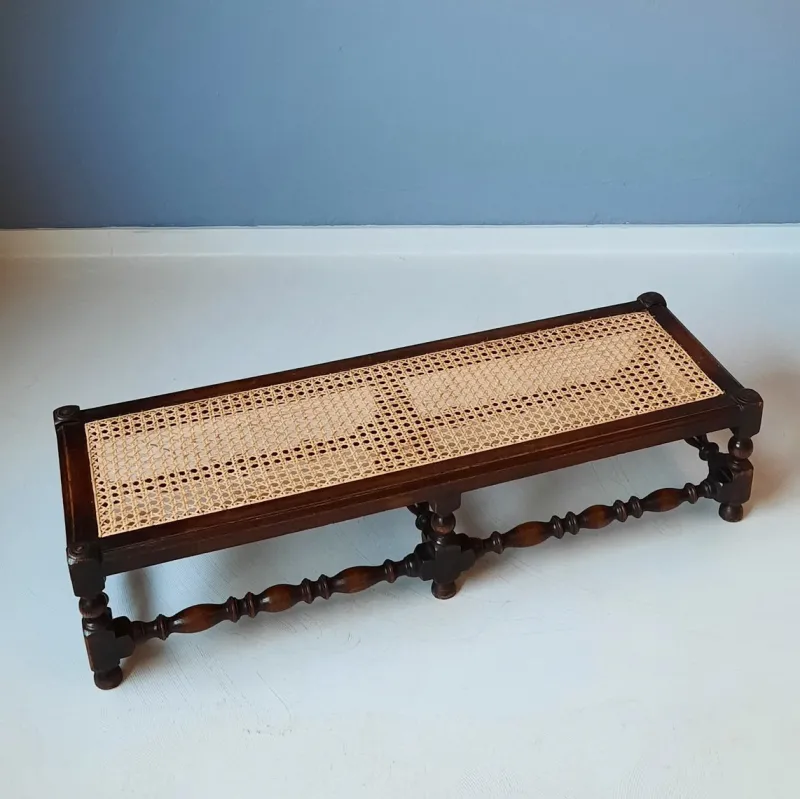 Pamono Antique English Foot Bench with Rattan, 1920s> Benches