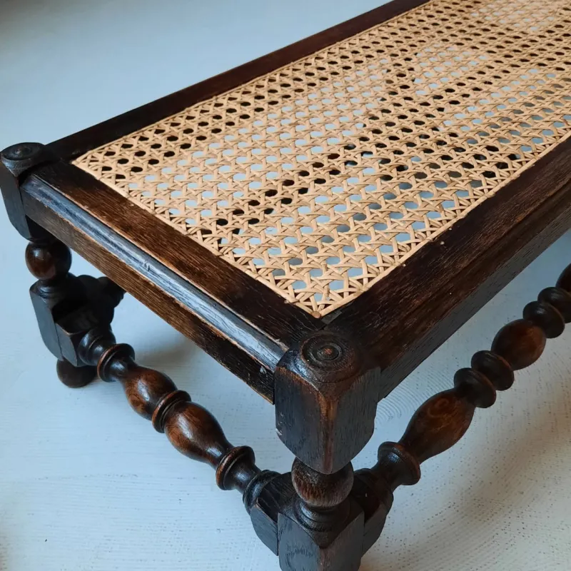 Pamono Antique English Foot Bench with Rattan, 1920s> Benches