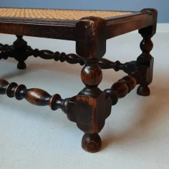 Pamono Antique English Foot Bench with Rattan, 1920s><noscript><img width=