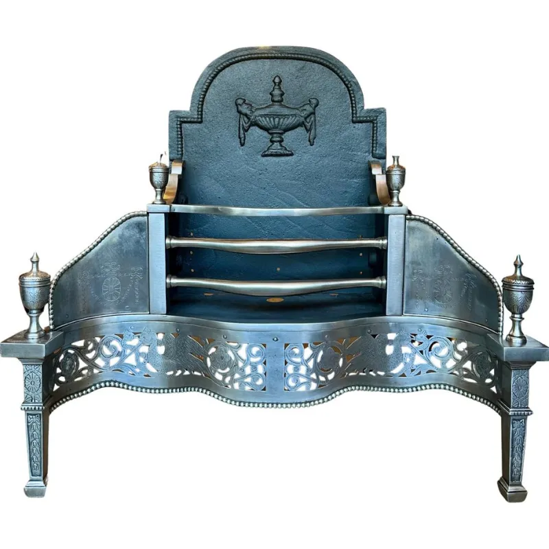 Pamono Antique English Georgian Polished Steel Dog Fire Grate, 1850s> Fireplaces And Mantels