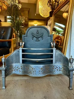 Pamono Antique English Georgian Polished Steel Dog Fire Grate, 1850s> Fireplaces And Mantels