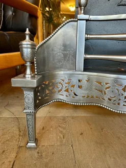 Pamono Antique English Georgian Polished Steel Dog Fire Grate, 1850s><noscript><img width=