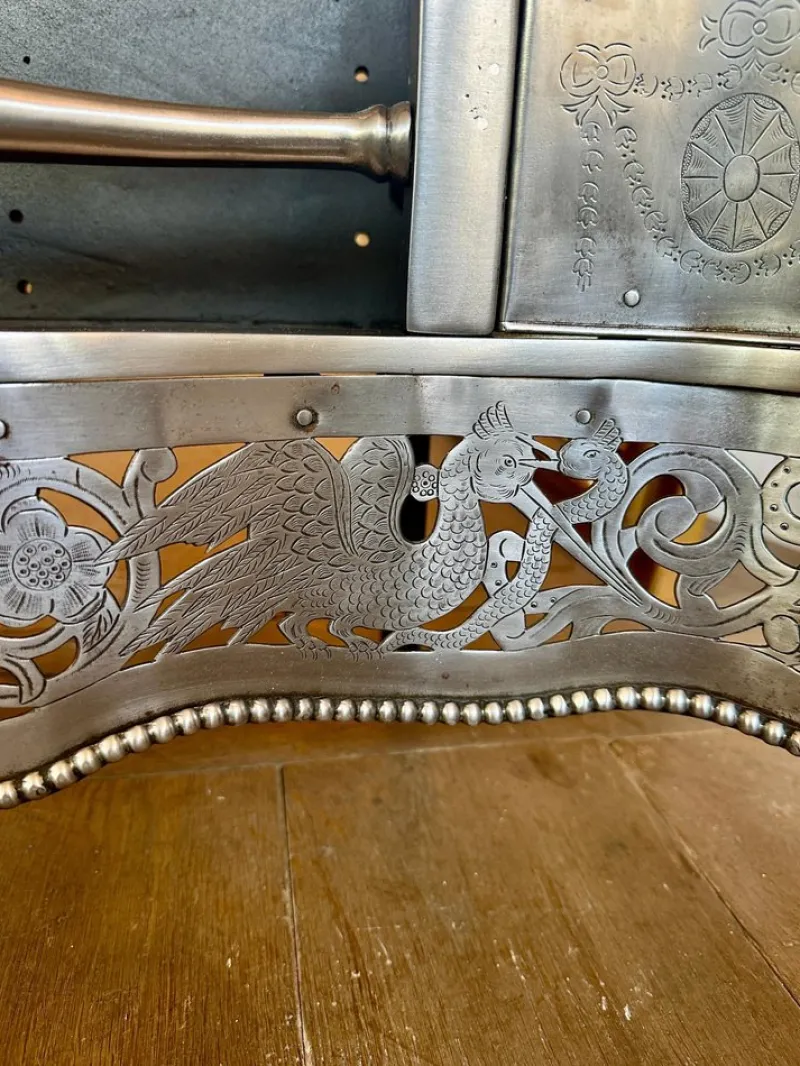 Pamono Antique English Georgian Polished Steel Dog Fire Grate, 1850s> Fireplaces And Mantels