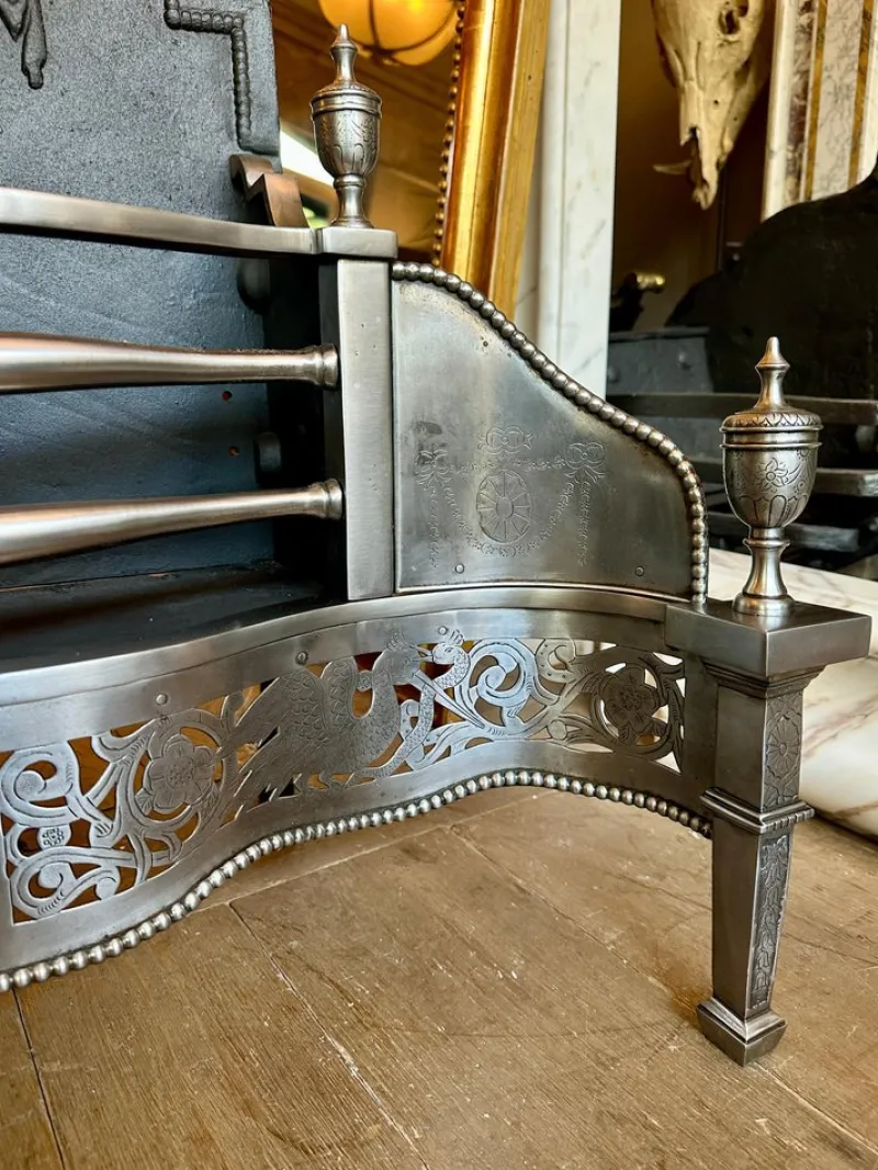 Pamono Antique English Georgian Polished Steel Dog Fire Grate, 1850s> Fireplaces And Mantels