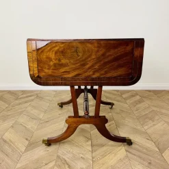 Pamono Antique English Mahogany Drop-Leaf Stretcher Table on Castors, 19th Century><noscript><img width=