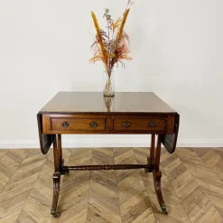 Pamono Antique English Mahogany Drop-Leaf Stretcher Table on Castors, 19th Century><noscript><img width=