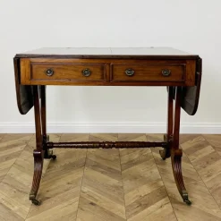 Pamono Antique English Mahogany Drop-Leaf Stretcher Table on Castors, 19th Century><noscript><img width=