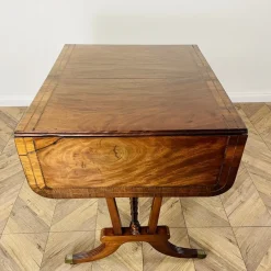 Pamono Antique English Mahogany Drop-Leaf Stretcher Table on Castors, 19th Century><noscript><img width=