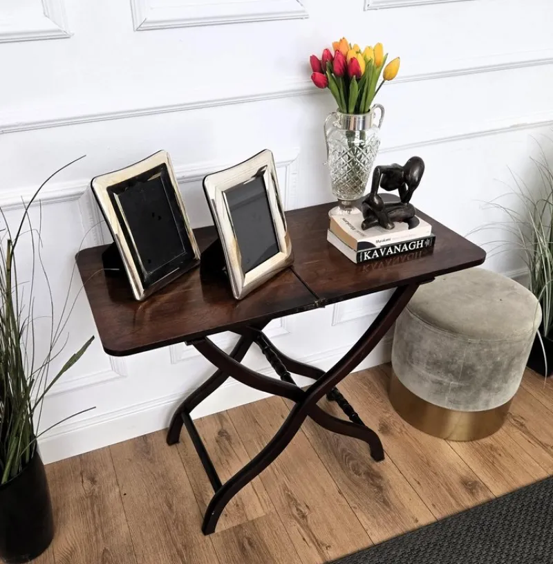 Pamono Antique English Mahogany Folding Table, 1890s> Console Tables