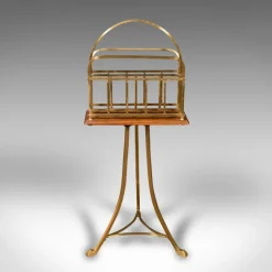 Pamono Antique English Newspaper Stand in Oak & Brass, 1900s> Magazine Racks