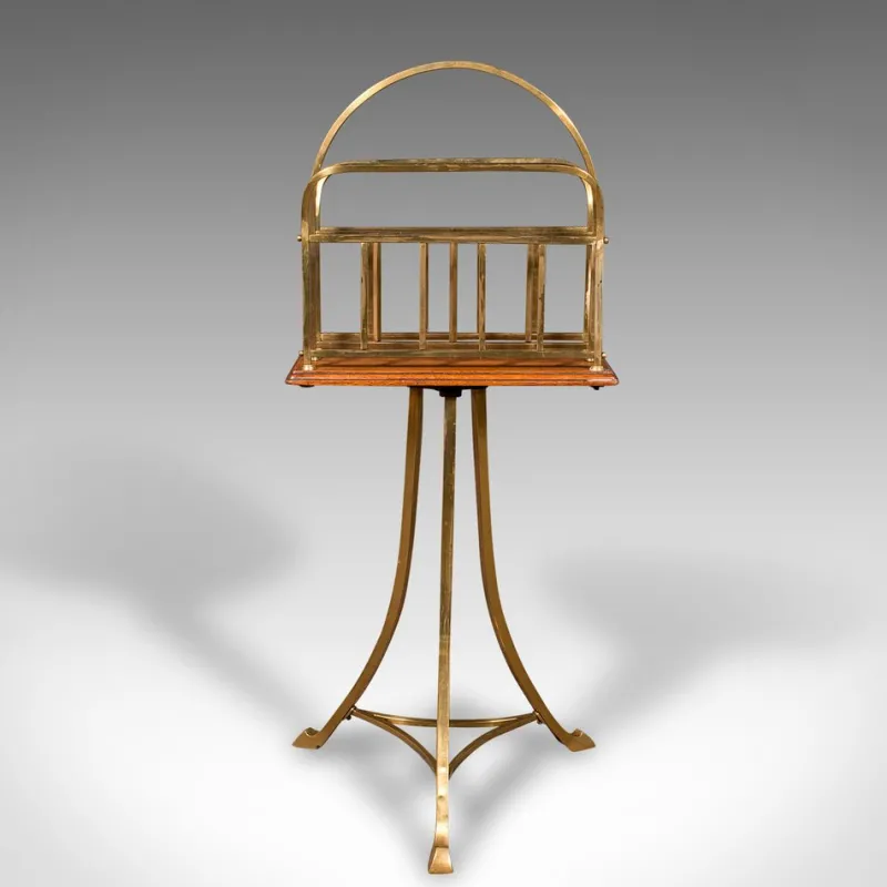 Pamono Antique English Newspaper Stand in Oak & Brass, 1900s> Magazine Racks