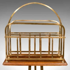 Pamono Antique English Newspaper Stand in Oak & Brass, 1900s><noscript><img width=