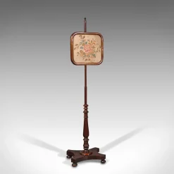 New Pamono Antique English Regency Adjustable Pole Screen Needlepoint Fire Shield, 1830s