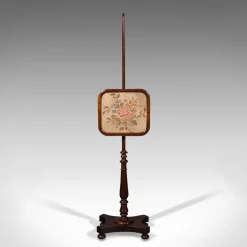 New Pamono Antique English Regency Adjustable Pole Screen Needlepoint Fire Shield, 1830s