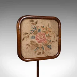 New Pamono Antique English Regency Adjustable Pole Screen Needlepoint Fire Shield, 1830s