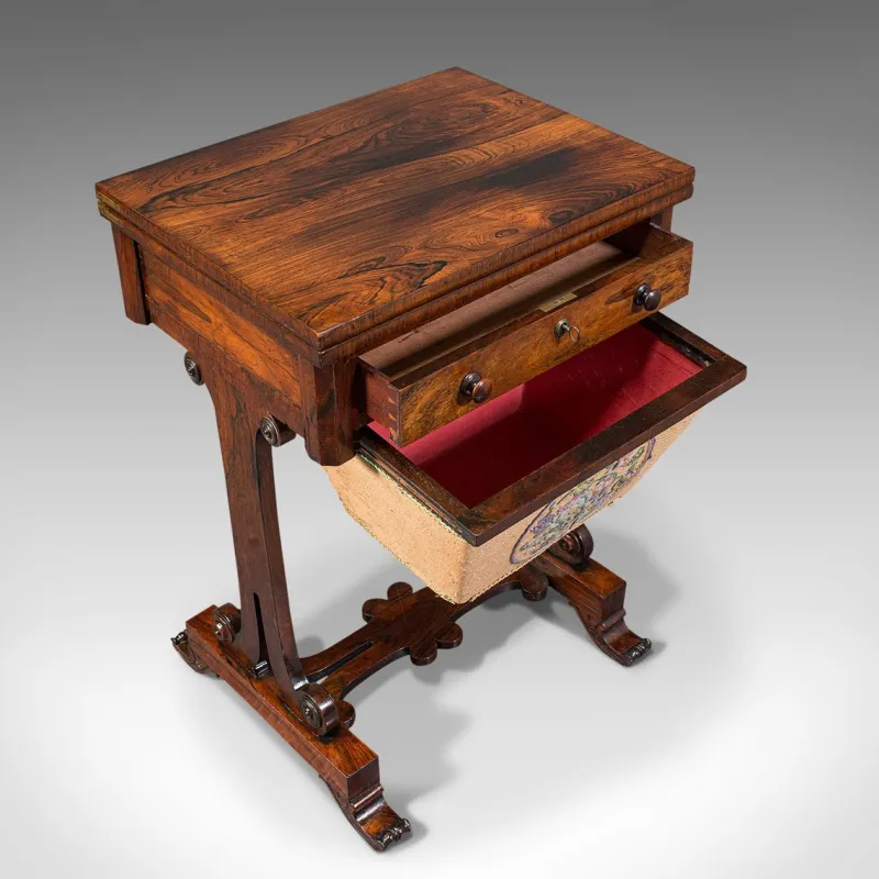 Pamono Antique English Regency Rosewood Fold Over Games Table, 1820s> Game Tables