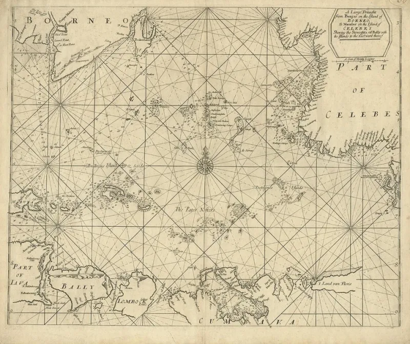 Clearance Pamono Antique English Seachart of Bali, 1711