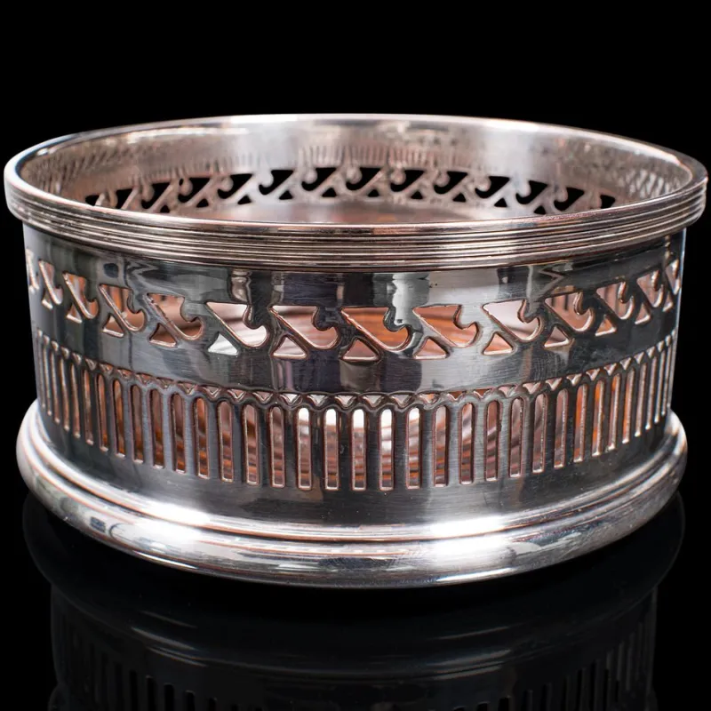 Pamono Antique English Silver Plated Wine Coaster or Bottle Stand from Harrods London, 1920> Bottles, Carafes & Jugs