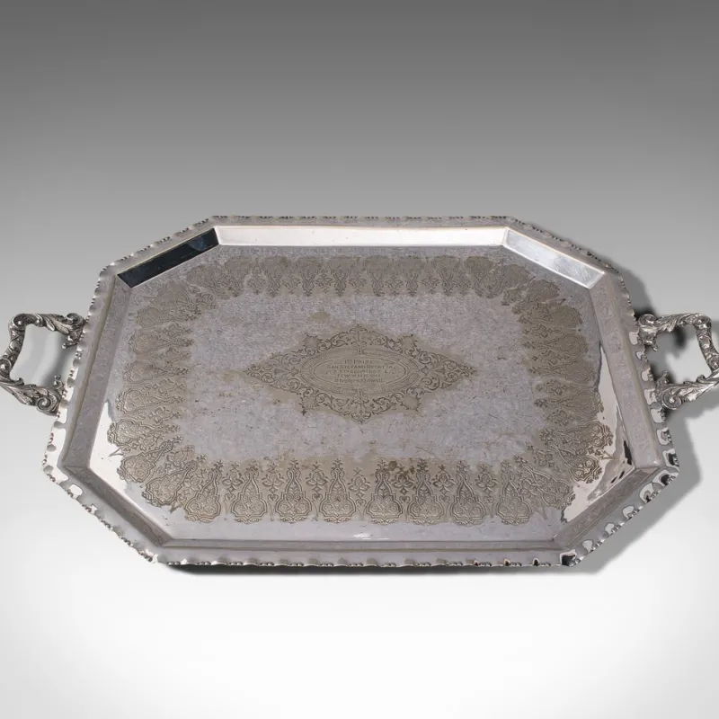 Online Pamono Antique English Silver Plated Presentation Serving Tray, 1890s
