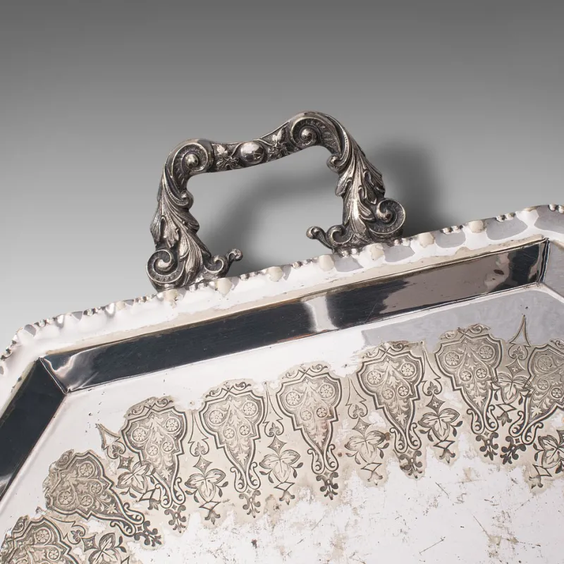 Online Pamono Antique English Silver Plated Presentation Serving Tray, 1890s
