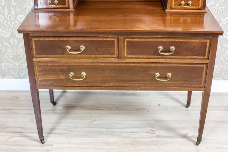 Pamono Antique English Softwood and Mahogany Veneer Vanity Table by Maple & Co., 1890s