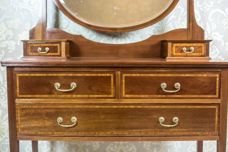 Pamono Antique English Softwood and Mahogany Veneer Vanity Table by Maple & Co., 1890s