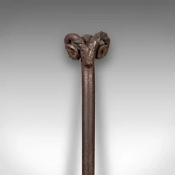 Clearance Pamono Antique English Wrought Iron Rams Head Fire Poker, 1910